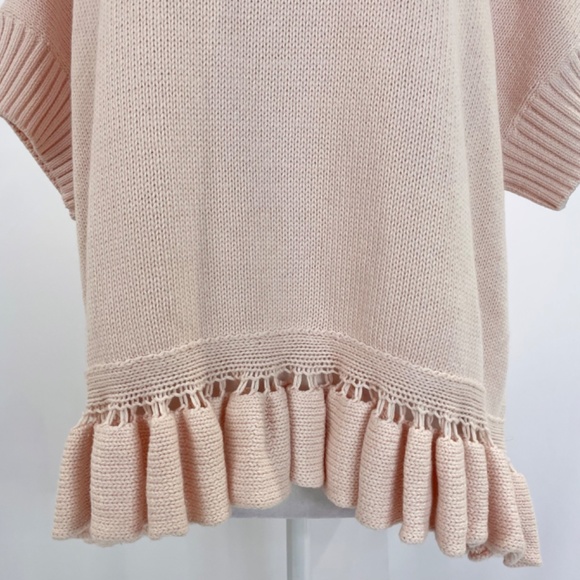 French Connection Ruffle Hem Short Sleeve Sweater Jumper Blush Pink Size Small - Picture 7 of 16